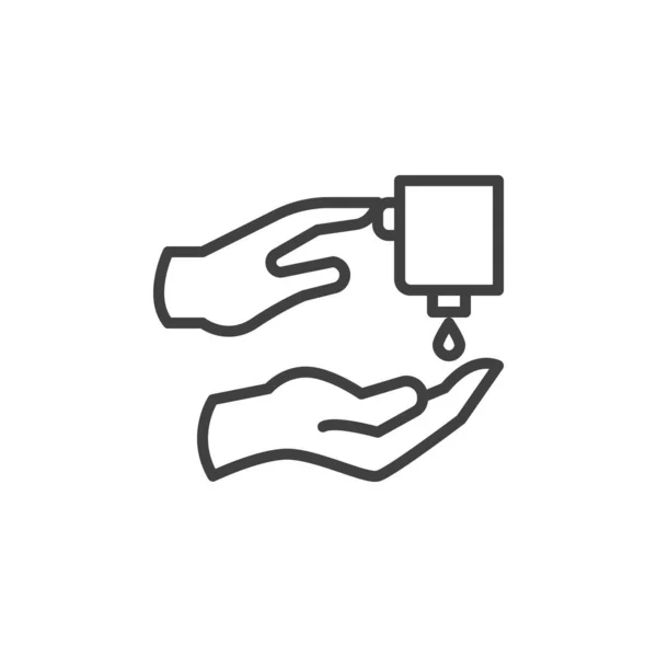 Hand push sanitizer gel line icon — Stock Vector