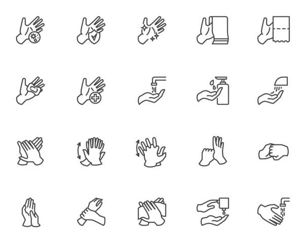 Set di icone della linea di lavaggio mani — Vettoriale Stock