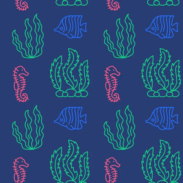 Узор Морских Водорослей Рыбных Икон Аквариум Бесшовный Фон Бесшовная Векторная — стоковый вектор