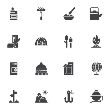 Kamp tatilleri, vektör simgeleri ayarlandı