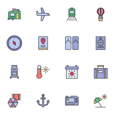 Yaz tatili ana hatları doldurulmuş simgeler kümesi