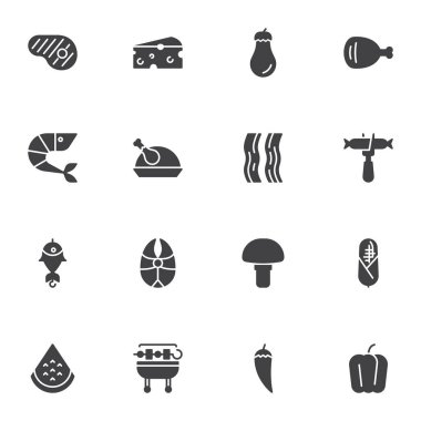 Barbekü yiyecek vektör simgeleri ayarlandı