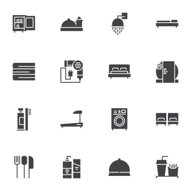 Otel, motel vektör simgeleri ayarlandı