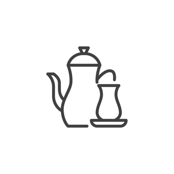 Исламский чайник и икона стеклянной линии — стоковый вектор