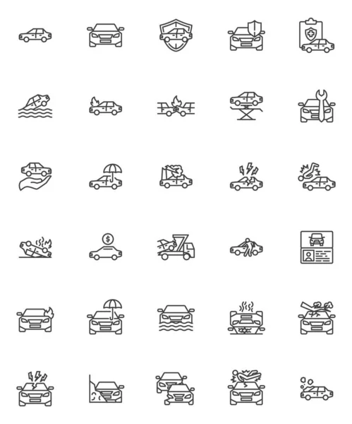 Car insurance line icons set. — Stock Illustration Car insurance line icons set. Stock Vector