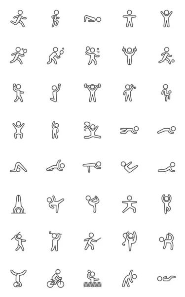 Ejercicios de fitness línea iconos conjunto — Vector de stock