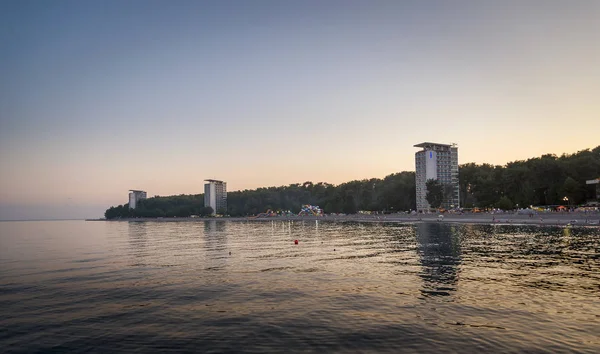 Kvällsutsikt Över Pitsunda Resort Stranden Och Hotellen Abchazien Augusti 2019 — Stockfoto