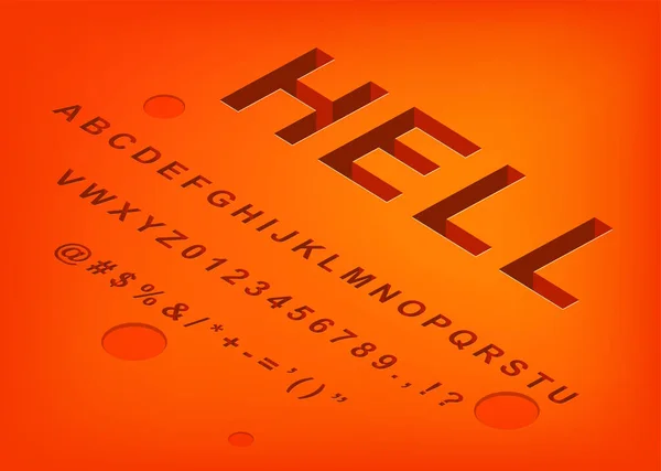 Hell alfabeto isométrico 3d fonte design, letras tridimensionais e números de ilustração vetorial — Vetor de Stock