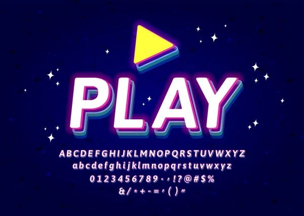 Neón llevó las letras brillantes Moderno juego 3d logotipo con números y símbolos — Vector de stock