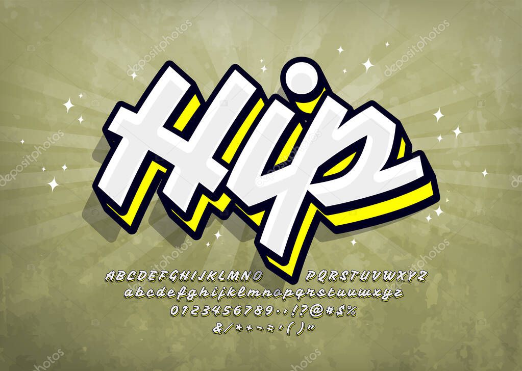 Graffiti Font with Highlight and Shadow. 3D Youth Typography Alphabet Vector