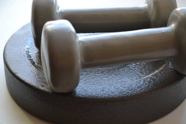 Spor salonu için iki dambıl ve bar için de diskler..