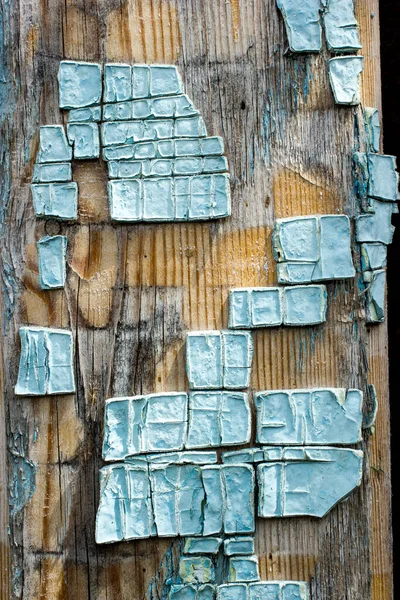 Part Old Wooden Boards Painted Light Blue Cracked Paint Several — Stock Photo, Image