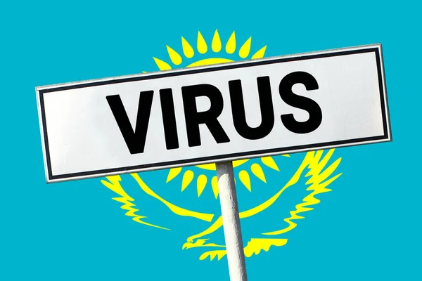 Señal Tráfico Con Palabra Virus Fondo Bandera República Kazajstán Concepto —  Fotos de Stock