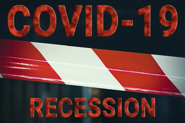 Covid Recession Red White Striped Protective Tape Protects Enclosed Area — Stock Photo, Image