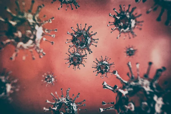 Illustrazione Dell Influenza Covid Cellula Virale Corona Microscopio Sullo Sfondo — Foto Stock