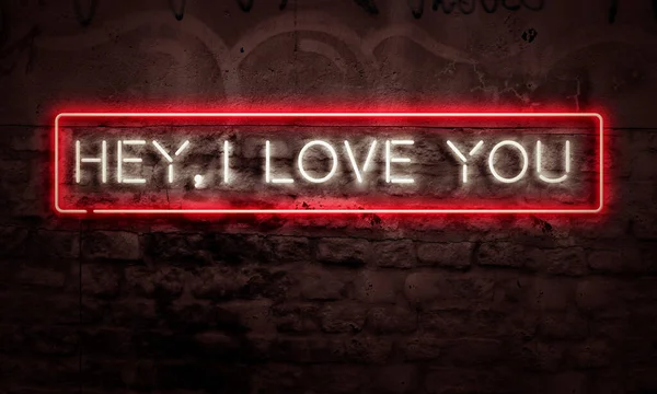 Pop Art on Brick Graffiti Wall at Night Modern Love Concept