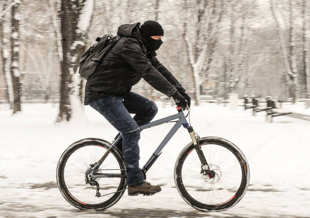 Snow bicycle riding