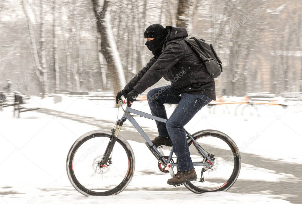 Snow bicycle riding