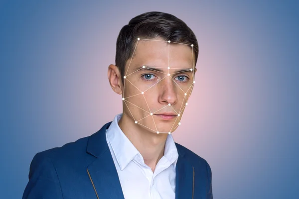 Pengenalan wajah manusia verifikasi biometrik Stok Foto