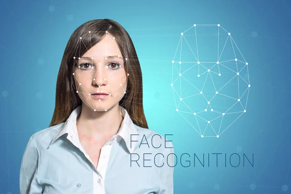 Biometric verification woman face detection, high technology — Stock Photo, Image