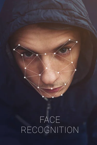 Verificação biométrica homem reconhecimento facial — Fotografia de Stock