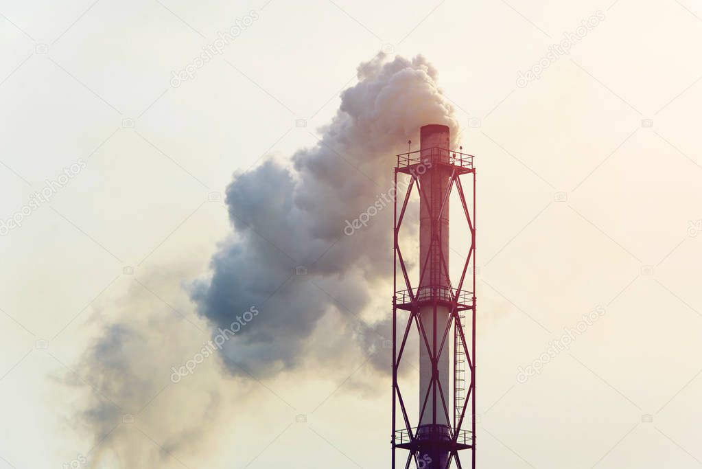 Smoking pipes of thermal power plant emitting carbon dioxide