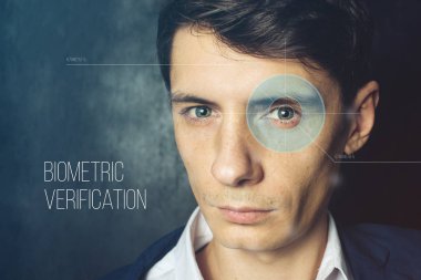 Biometric verification. face men's retinal scan clipart