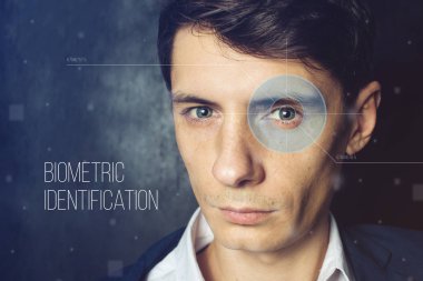 Biometric verification. face men's retinal scan clipart