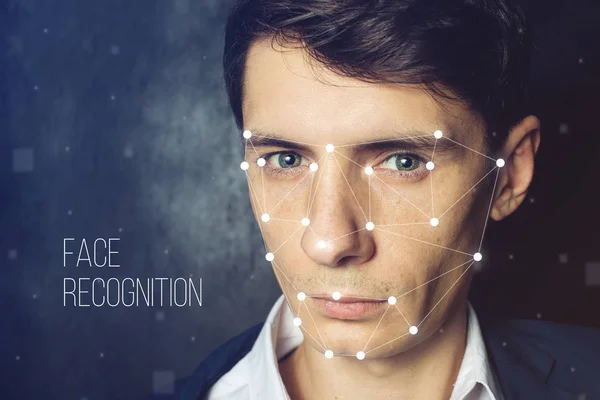 Biometric verification. Face recognition on polygonal grid — Stock Photo, Image