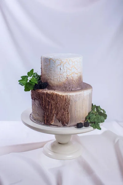 Свадебный торт в виде пня дерева и коры — стоковое фото