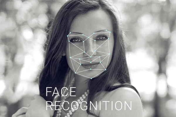 Rozpoznawanie twarzy kobiet. Identyfikacji i weryfikacji biometrycznej — Zdjęcie stockowe