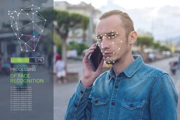 Yüz tanıma poligonal ızgara üzerinde yeni bir teknoloji kavramı bu noktaları tarafından inşa edilmiştir güvenlik ve koruma