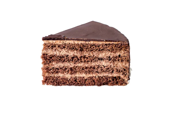 Изолированный кусок шоколадного торта с нугой и печеньем в разрезе — стоковое фото