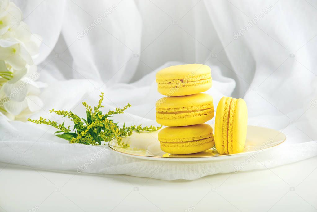 Yellow banana macarons. French delicate dessert for Breakfast