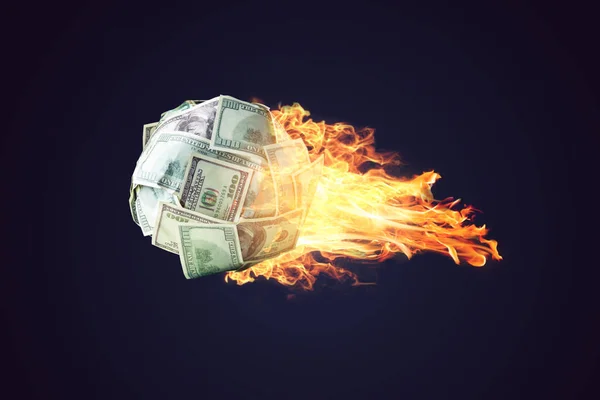 Fire Money Ball Dollar Bills Going Comet Space Concept Rapid — Stock Photo, Image