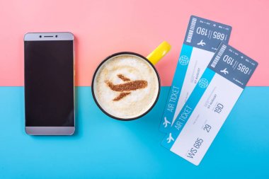Köpük, uçakta bir resim ile kahve kapuçino için