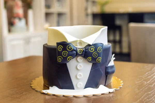 Beautiful Cake Men Decorated Form Suit Bow Tie Concept Desserts — Stock Photo, Image