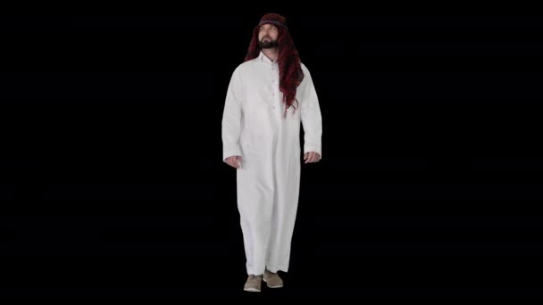 Selbstbewusster arabischer Scheich beim Spaziergang, Alpha Channel — Stockvideo