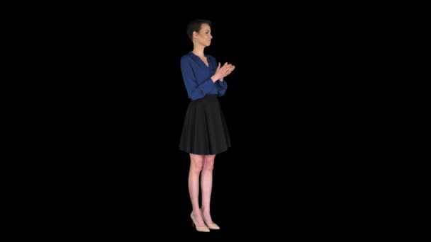 Happy beautiful businesswoman clapping hands, Alpha Channel — Stock Video