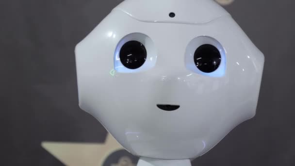 Assistant robot avec écran d'information en service pour donner des informations . — Video