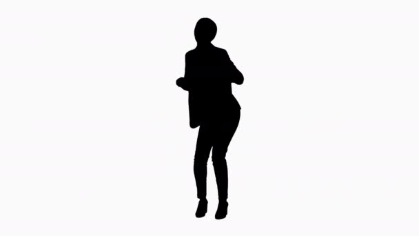 Silhouette Travailleuse de bureau dansant avec des documents papier . — Video