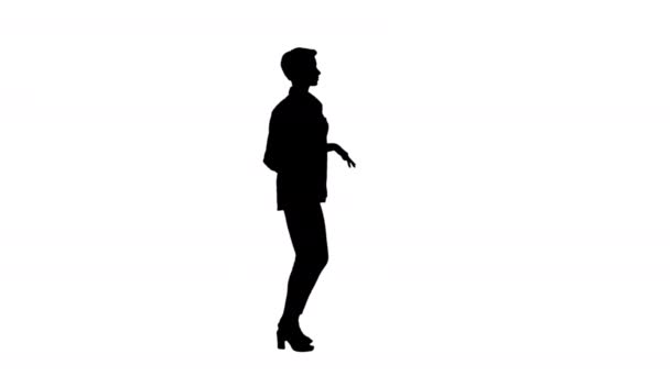 Silhouet Kort kapsel casual vrouw dansen. — Stockvideo