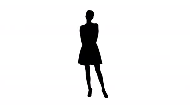 Silhouette Junge strenge Geschäftsfrau isoliert beim Warten. — Stockvideo