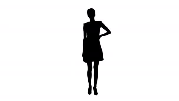 Silhouette Beautiful young woman with short hair in red dress posing. — Stock Video
