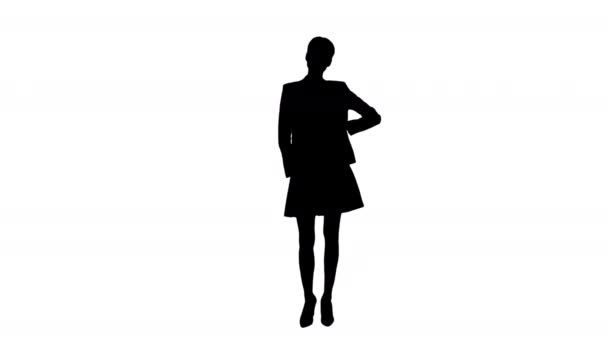 Silhouet Jonge modieuze vrouw met gevouwen hand. — Stockvideo