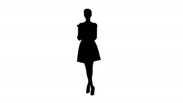 Силуэт Улыбающаяся красивая деловая женщина хлопающая в ладоши . — стоковое видео
