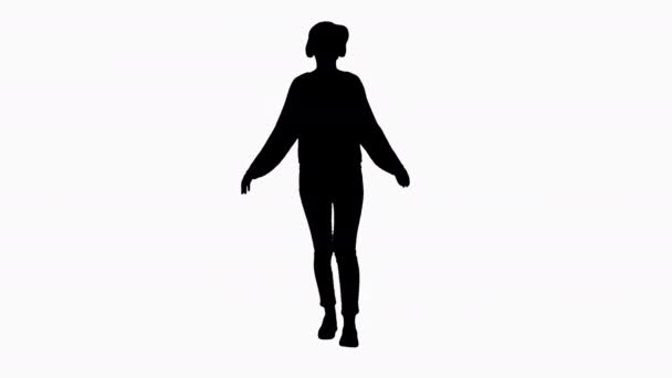 Silhouette Woman usando los auriculares de realidad virtual VR caminando . — Vídeos de Stock