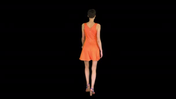 Girl Dancing in Orange SunDress, Alpha Channel — Stock Video