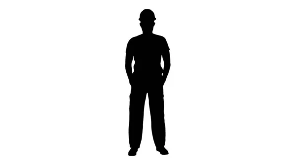 Silhouette Maschera da costruzione uomo in hardhat . — Foto Stock