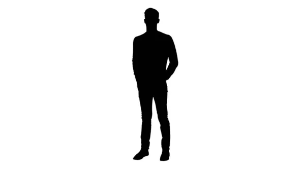 Silhouette Jeune homme confiant en lunettes portant des mas protecteurs — Photo